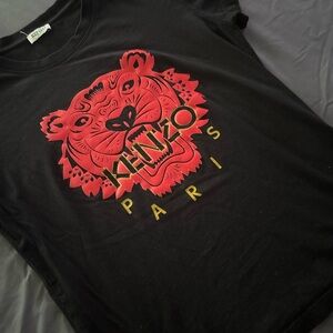 Kenzo Black Tee with Red and Yellow Tiger Motif